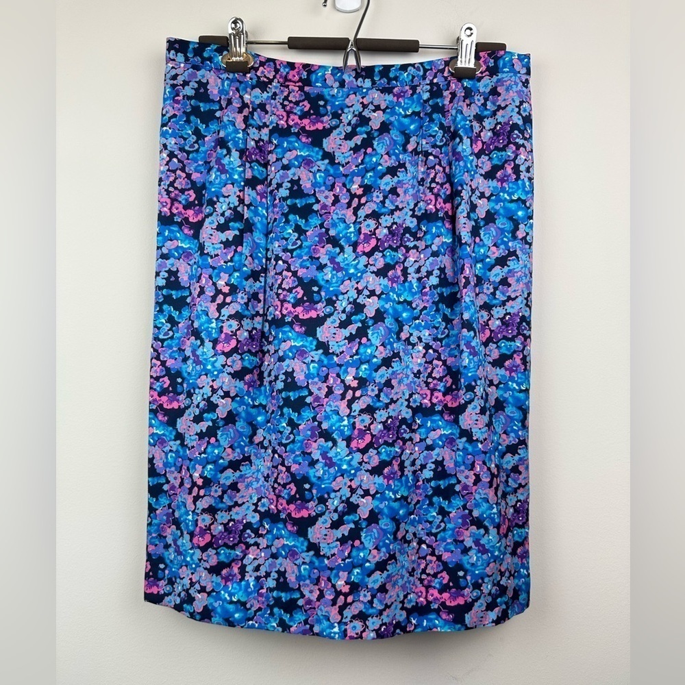 Boden Blue Multi Floral Silky Pencil Skirt Size 10L - Picture 9 of 11
